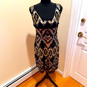 Cache Geometric Patterned Sleeveless Gold , Blue  Black sequins evening dress